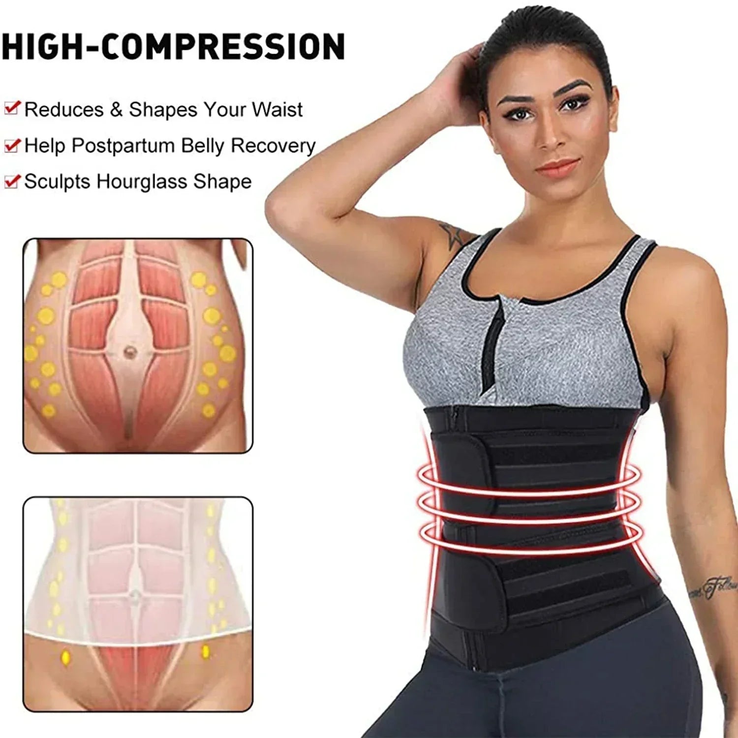 Waist Trainer Neoprene Slimming Fitness Belt Adjustable Double Velcro Back Support