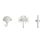 Harrow White Cast Iron Nautical Wall Hook Set of 3 Shell Crab Seahorse Decorative Hooks