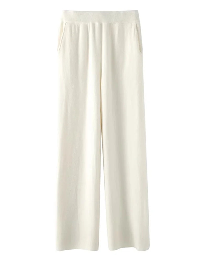 Women's High-Waisted Cashmere Lounge Pants Soft Warm Elastic Waist Casual Comfort