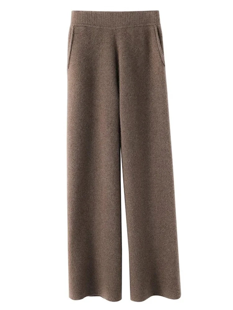 Women's High-Waisted Cashmere Lounge Pants Soft Warm Elastic Waist Casual Comfort
