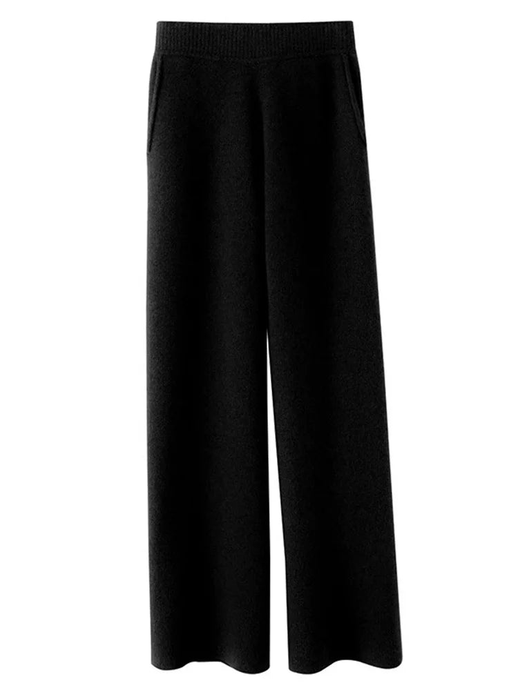 Women's High-Waisted Cashmere Lounge Pants Soft Warm Elastic Waist Casual Comfort