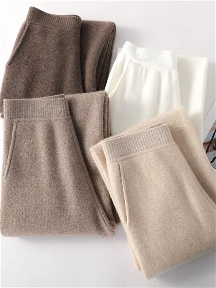 Women's High-Waisted Cashmere Lounge Pants Soft Warm Elastic Waist Casual Comfort