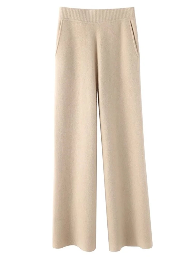 Women's High-Waisted Cashmere Lounge Pants Soft Warm Elastic Waist Casual Comfort