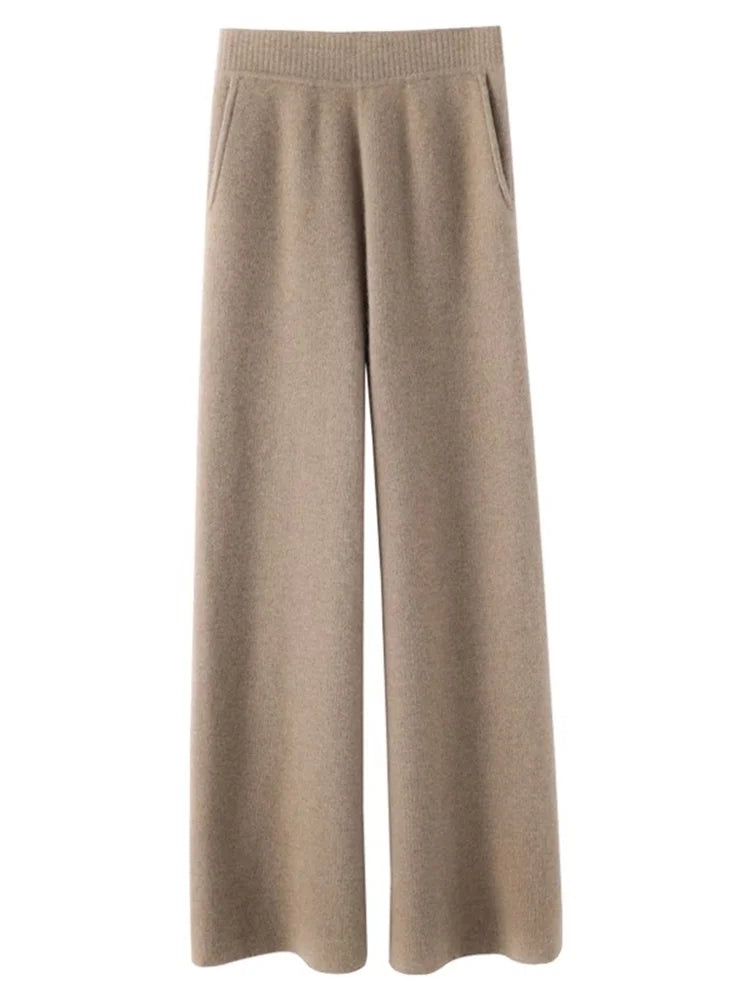 Women's High-Waisted Cashmere Lounge Pants Soft Warm Elastic Waist Casual Comfort