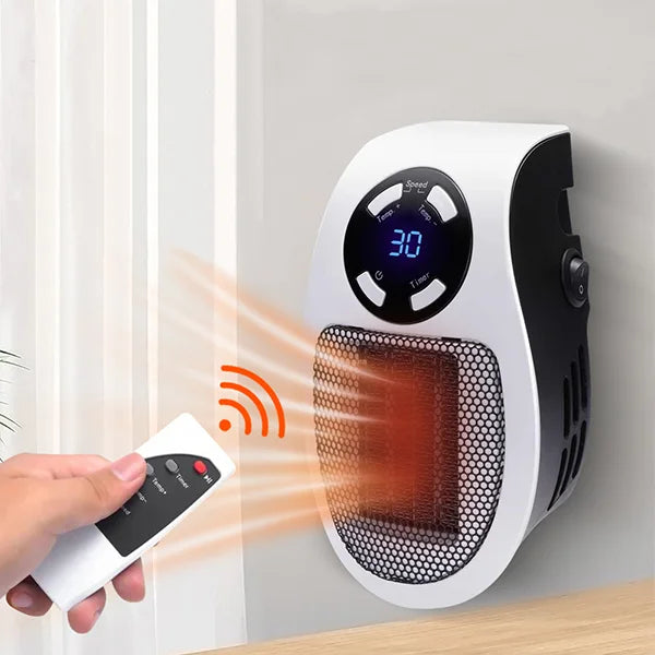Remote Controlled Compact Fan Heater 500W Ceramic Safety Auto Shutoff for Personal Spaces