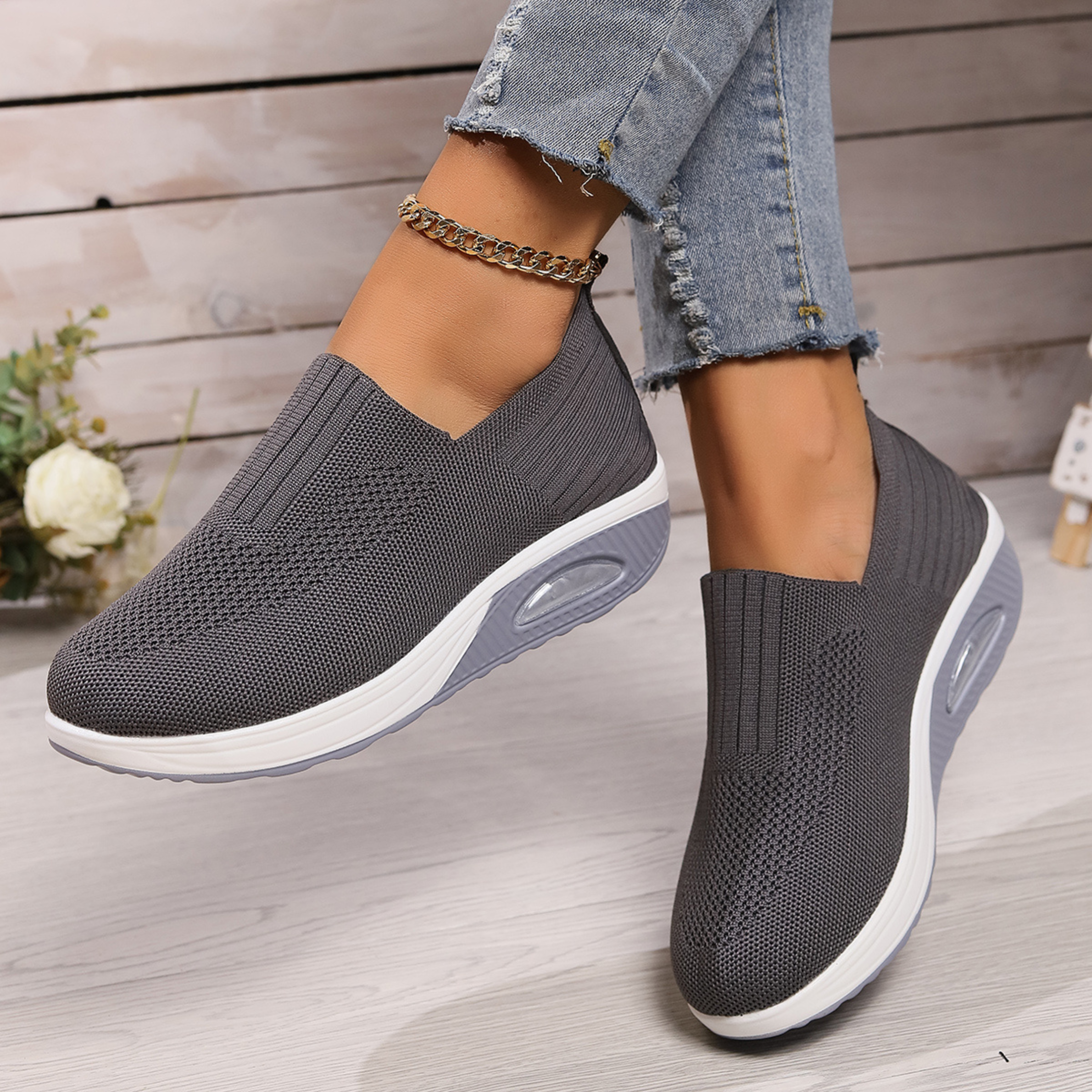 Ella Orthopedic Slip-On Sneakers for Women Breathable Elastic Mesh Elevated Wedge Sole Pain Relief Shoes