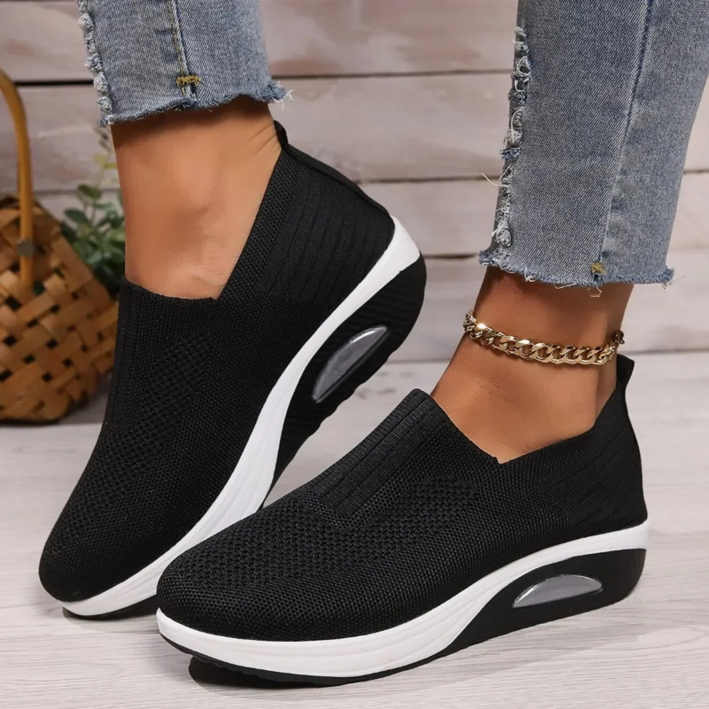 Ella Orthopedic Slip-On Sneakers for Women Breathable Elastic Mesh Elevated Wedge Sole Pain Relief Shoes