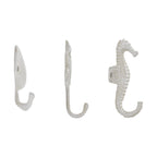Harrow White Cast Iron Nautical Wall Hook Set of 3 Shell Crab Seahorse Decorative Hooks