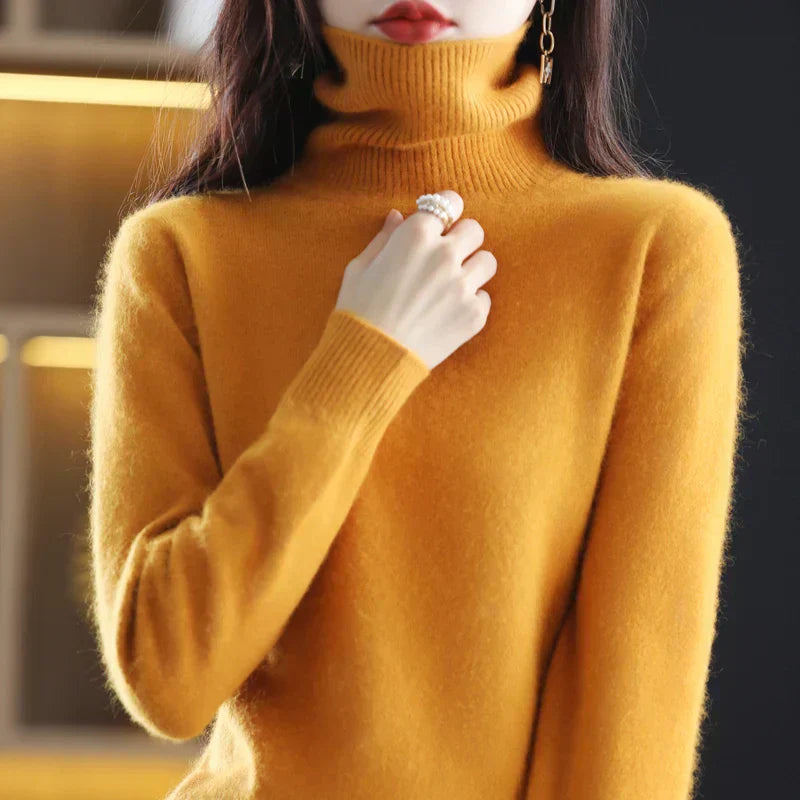 Emma High Neck 100% Cashmere Sweater Lightweight Soft Knit Pullover for Autumn Winter