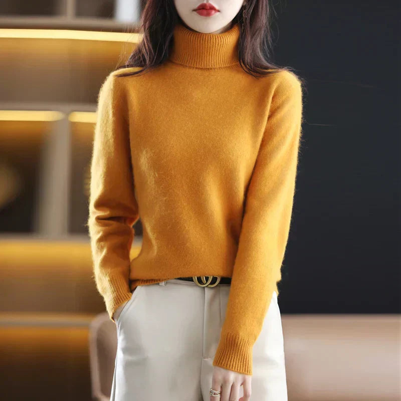 Emma High Neck 100% Cashmere Sweater Lightweight Soft Knit Pullover for Autumn Winter