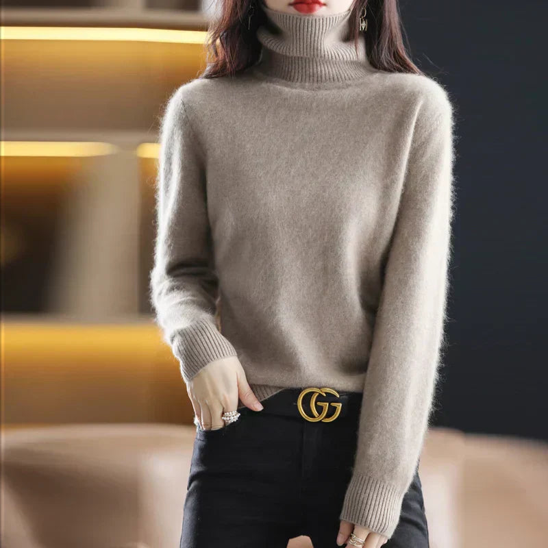 Emma High Neck 100% Cashmere Sweater Lightweight Soft Knit Pullover for Autumn Winter
