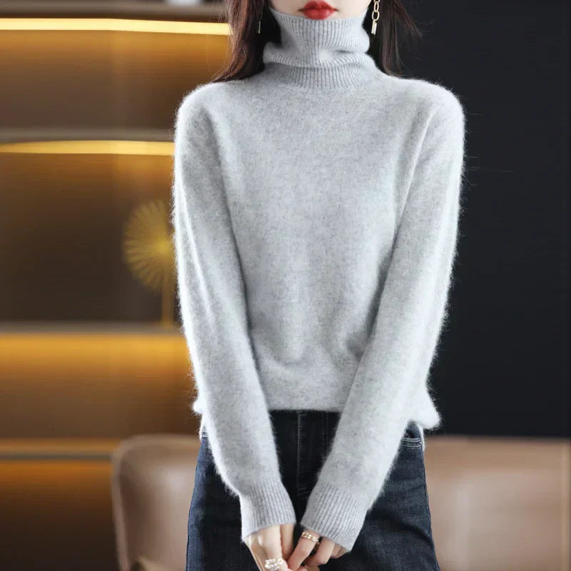 Emma High Neck 100% Cashmere Sweater Lightweight Soft Knit Pullover for Autumn Winter