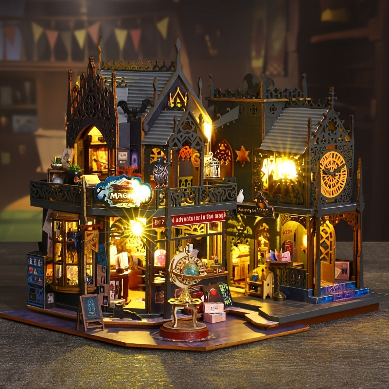 3D Wooden Book Nook Puzzle with LED Lights Decorative Book Stand and Display Piece
