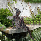 Sitting Fairy Garden Statue Resin Figurine White Brown 22 cm Decorative Outdoor Patio Ornament