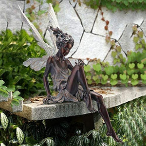 Sitting Fairy Garden Statue Resin Figurine White Brown 22 cm Decorative Outdoor Patio Ornament