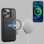 Leather iPhone Case with Card Slot, Stand, and MagSafe Wireless Charging Slim Design