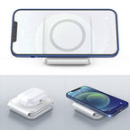 Foldable 3-in-1 Wireless Charger 15W Fast Charging for Phone AirPods Apple Watch Black White