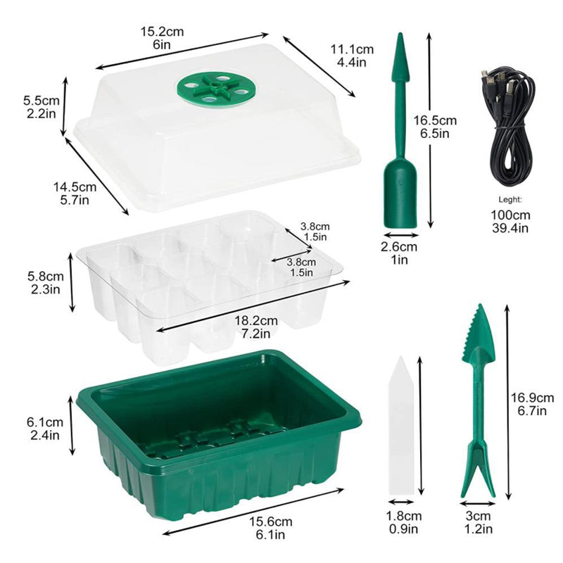 Seed Starter Trays with Grow Light Kit 5 Sets Adjustable Humidity Clear Root View Black Green