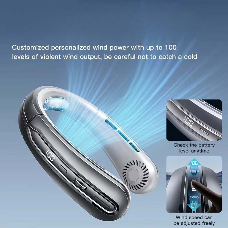 Portable Neck Air Conditioner Cooling Fan Rechargeable Leafless Personal Wearable Fan