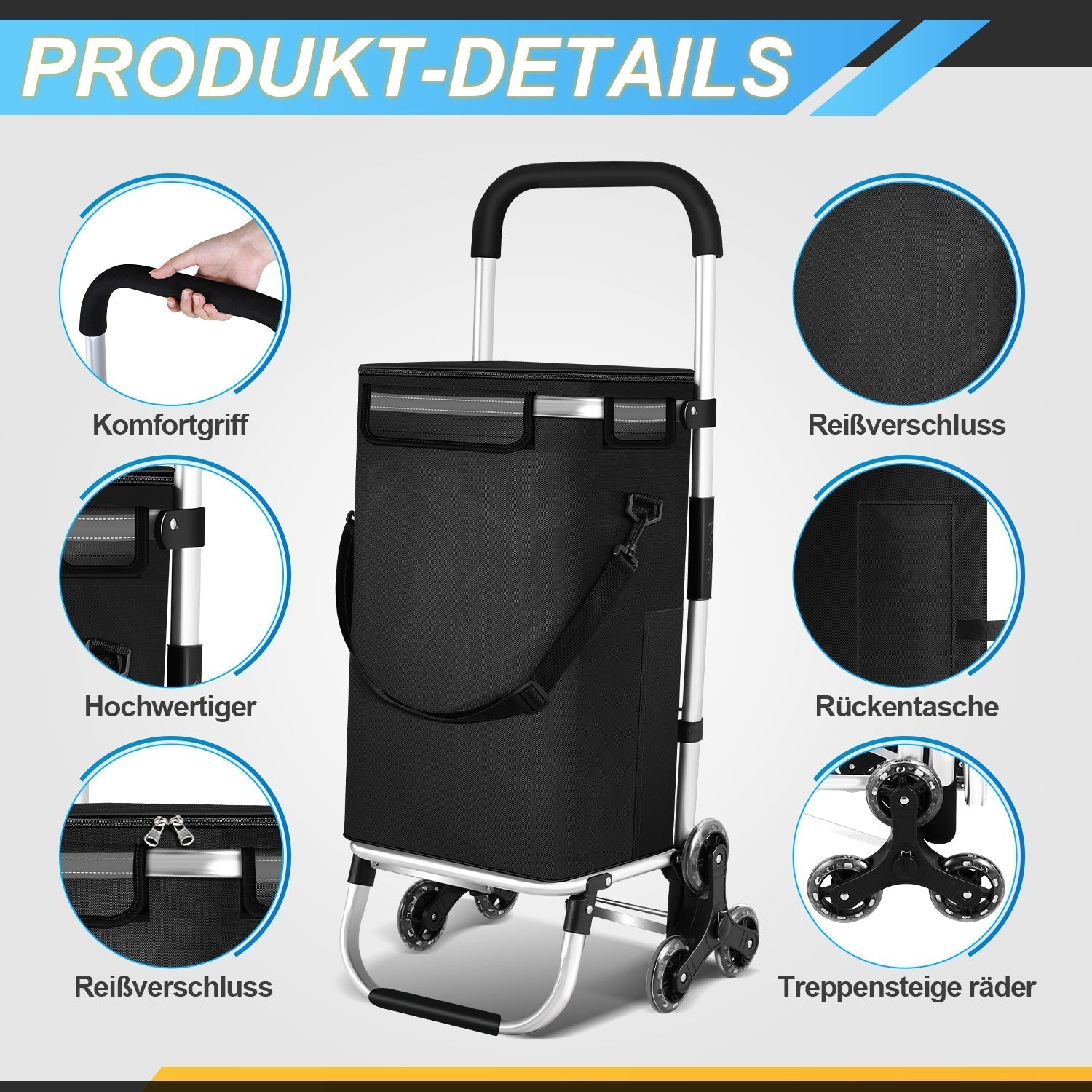 Foldable 40L Shopping Trolley Cart with Removable Bag and Cooling Compartment Black