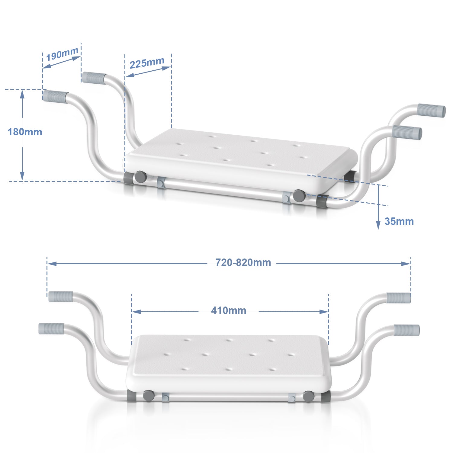 Adjustable Hanging Bathtub Seat with Non-Slip Handles Aluminum Alloy Frame Bath Stool 72-82 cm