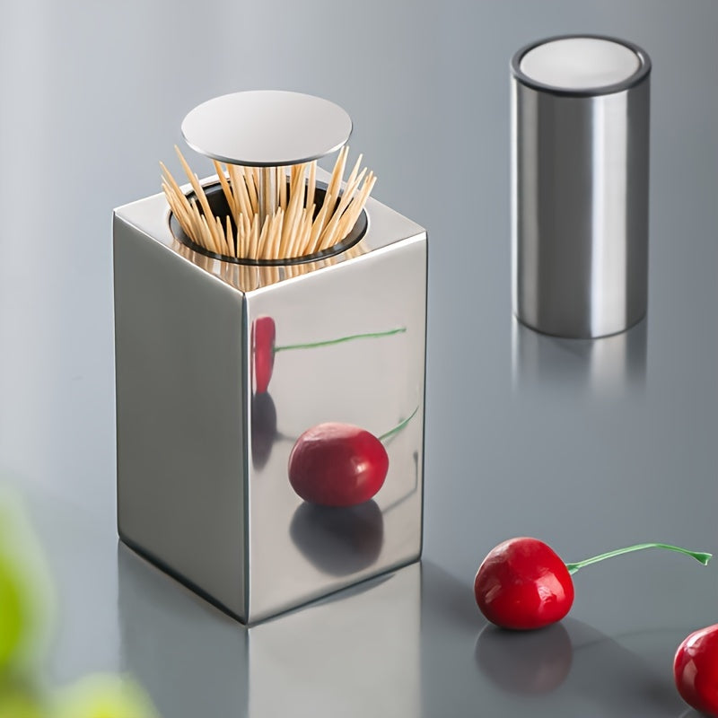 Stainless Steel Toothpick Holder Automatic Push-Open Compact Hygienic Toothpick Dispenser
