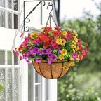 EterniBloom Artificial Hanging Flower Basket with 12 Silk Flowers Weatherproof UV-Resistant Decor