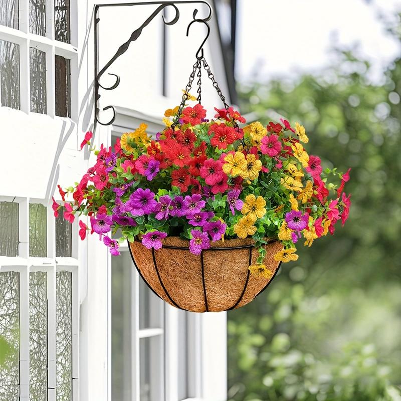 EterniBloom Artificial Hanging Flower Basket with 12 Silk Flowers Weatherproof UV-Resistant Decor