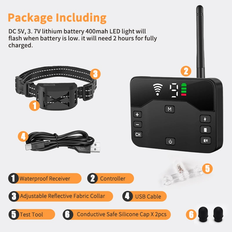 Wireless Dog Fence Collar with Adjustable Boundary and Training Modes Waterproof Receiver Multi-Dog Support