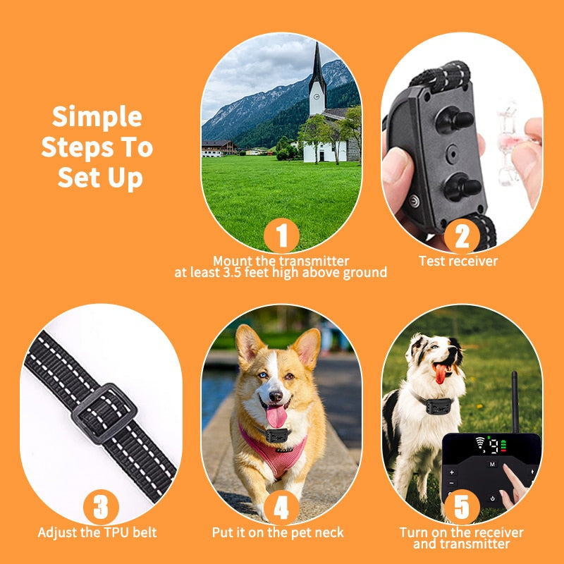 Wireless Dog Fence Collar with Adjustable Boundary and Training Modes Waterproof Receiver Multi-Dog Support