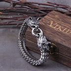 Fenrir Viking Bracelet Stainless Steel Silver Nordic Mythology Adjustable 19-23 cm