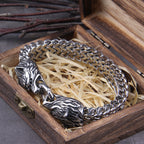 Fenrir Viking Bracelet Stainless Steel Silver Nordic Mythology Adjustable 19-23 cm