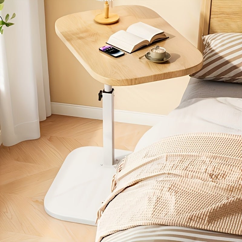 LIVELIFT Adjustable Side Table with Wooden Top and Metal Frame for Sofa and Bed