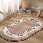 Oval Plush Bath Mat Floral Design Soft Microfiber Non-Slip Absorbent Bathroom Rug