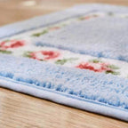 Oval Plush Bath Mat Floral Design Soft Microfiber Non-Slip Absorbent Bathroom Rug