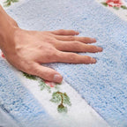 Oval Plush Bath Mat Floral Design Soft Microfiber Non-Slip Absorbent Bathroom Rug