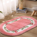Oval Plush Bath Mat Floral Design Soft Microfiber Non-Slip Absorbent Bathroom Rug
