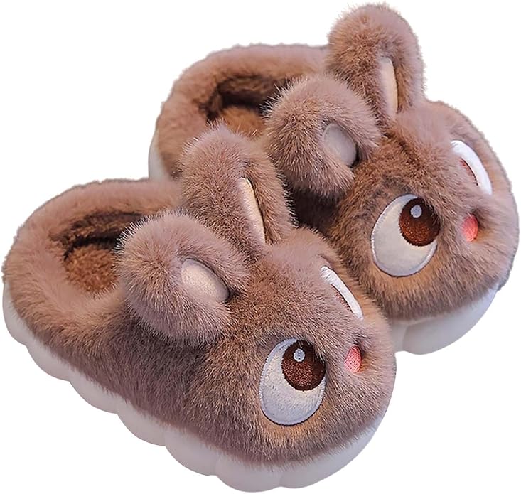 Fluffy Bunny Kids Slippers Soft Plush Non-Slip Indoor Footwear Warm Cozy Shoes