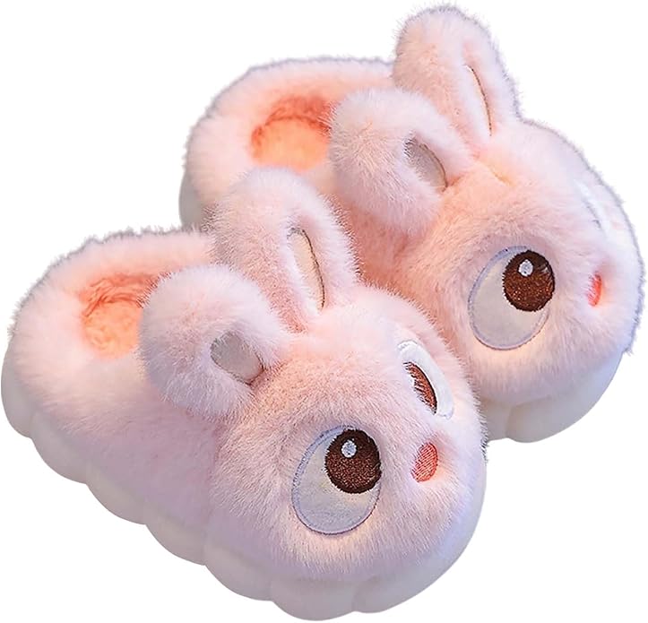 Fluffy Bunny Kids Slippers Soft Plush Non-Slip Indoor Footwear Warm Cozy Shoes