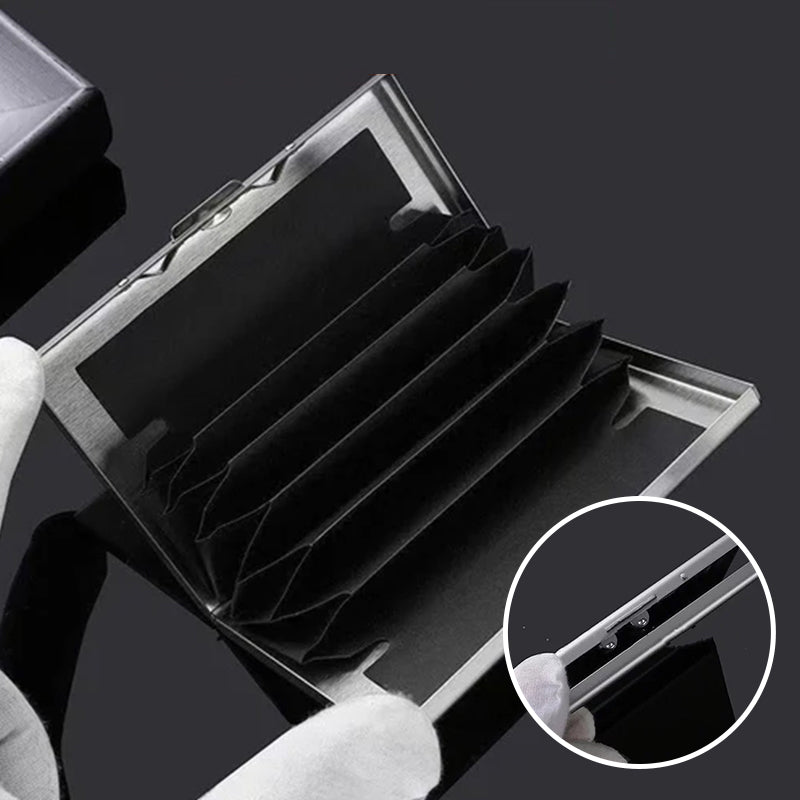 Ultra-Thin Stainless Steel Card Case with RFID Theft and Demagnetization Protection, Holds 6 Cards