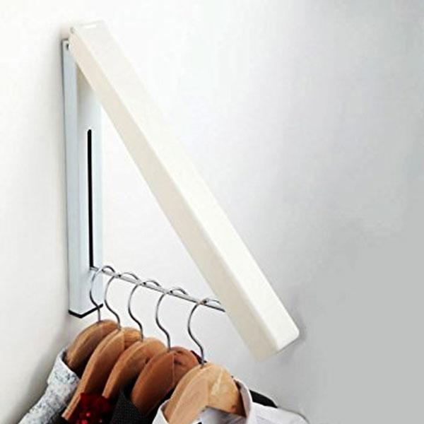 Foldable Wall-Mounted Clothes Rack Plastic and Steel Space-Saving Laundry Hanger 32.5x30 cm