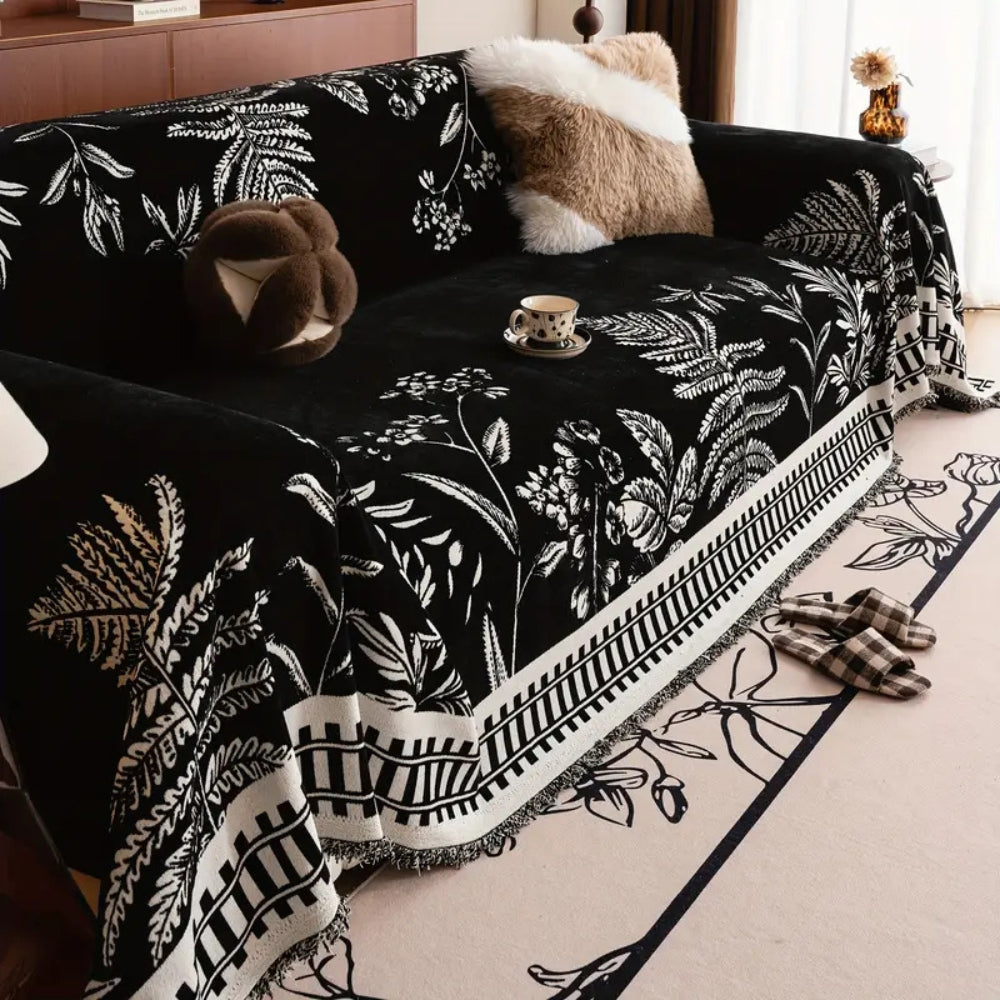 Floral Chenille Sofa Cover Botanical Design Soft Durable Slipcover for Armchairs Loveseats Sectionals