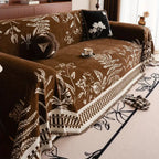 Floral Chenille Sofa Cover Botanical Design Soft Durable Slipcover for Armchairs Loveseats Sectionals