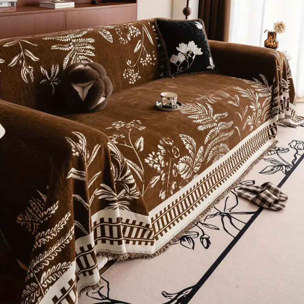 Floral Chenille Sofa Cover Botanical Design Soft Durable Slipcover for Armchairs Loveseats Sectionals