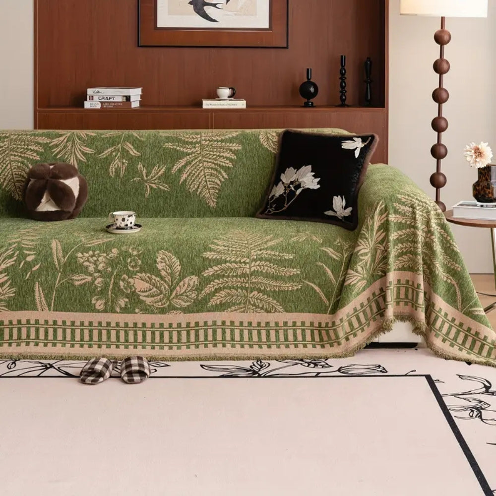 Floral Chenille Sofa Cover Botanical Design Soft Durable Slipcover for Armchairs Loveseats Sectionals