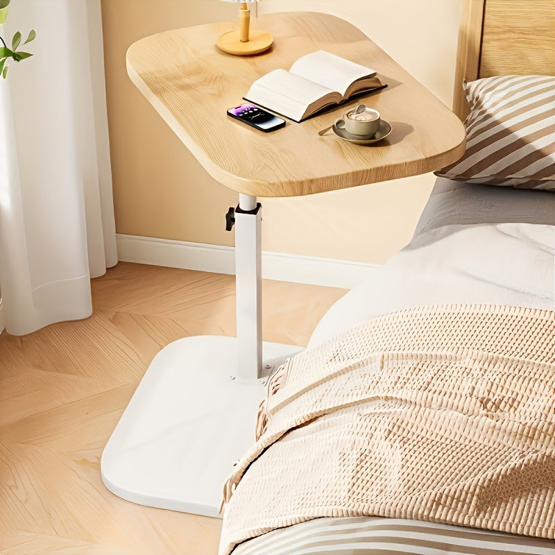 Adjustable Height Side Table with Wood Top and Metal Frame Compact Accent Table