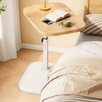 Adjustable Height Side Table with Wood Top and Metal Frame Compact Accent Table