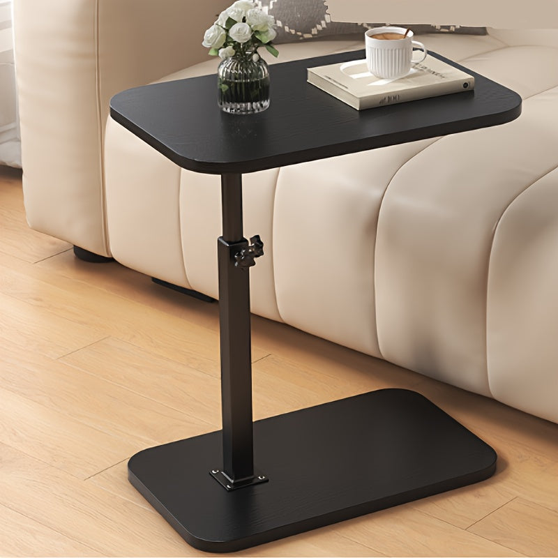 Adjustable Height Side Table with Wood Top and Metal Frame Compact Accent Table