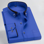 Men's Long-Sleeve Dress Shirt Cotton Blend Stretch Fabric Turned-Down Collar Gentleform
