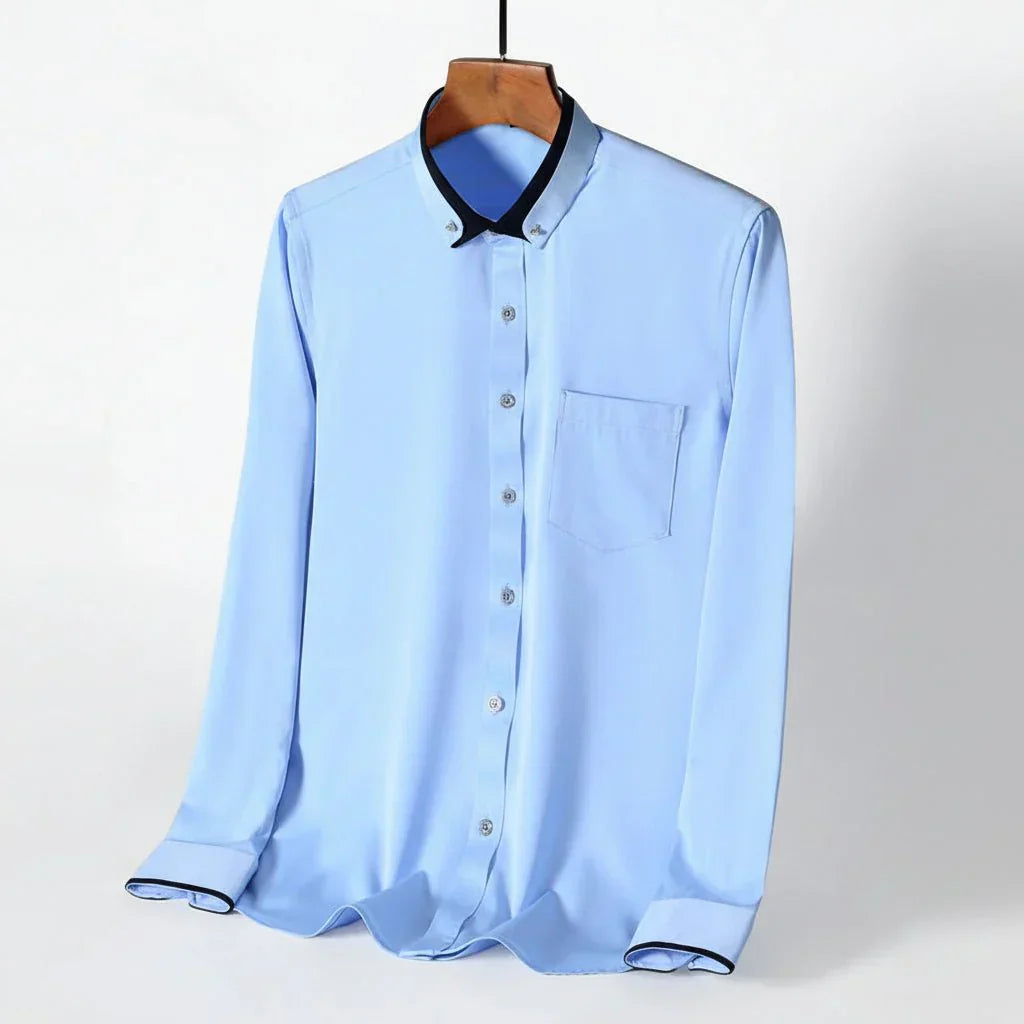 Men's Long-Sleeve Dress Shirt Cotton Blend Stretch Fabric Turned-Down Collar Gentleform